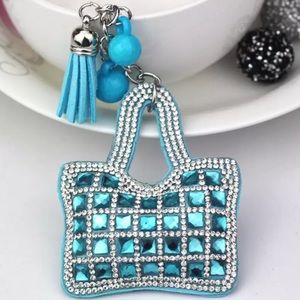 Blue & Silver Rhinestone Handbag Keychain with Tassel Charm